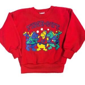 kids 90s red vintage crewneck sweatshirt 'time -out ' dino